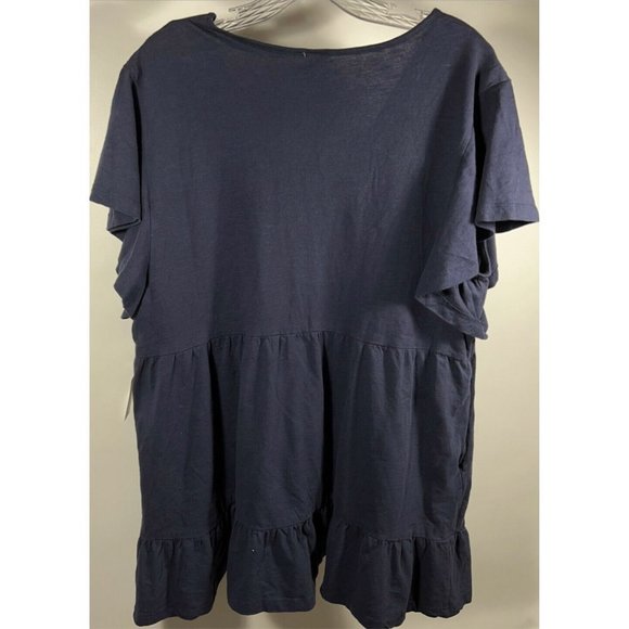 Keep in Touch Womens V Neck Embroidered Ruffled Blouse Top Navy Blue - Size M - Picture 3 of 10